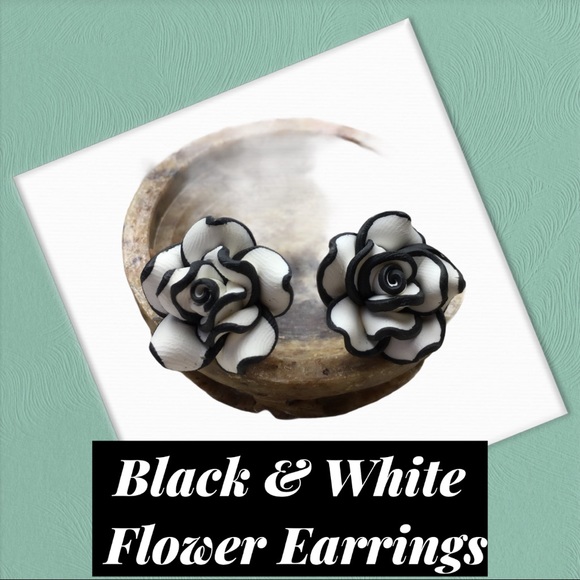 Black & White Flower Earrings - Picture 7 of 10